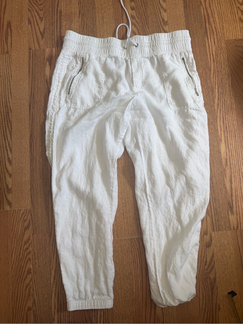 Athleta Cabo Linen Jogger Pants Size 16 White Pull On Drawstring Waist - Picture 2 of 12